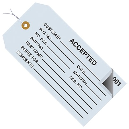 Bsc Preferred 4 3/4 x 2-3/8'' - ''Accepted'' Inspection Tags 2 Part - Numbered 000 - 499 - Pre-Wired, 500PK BUY00019485
